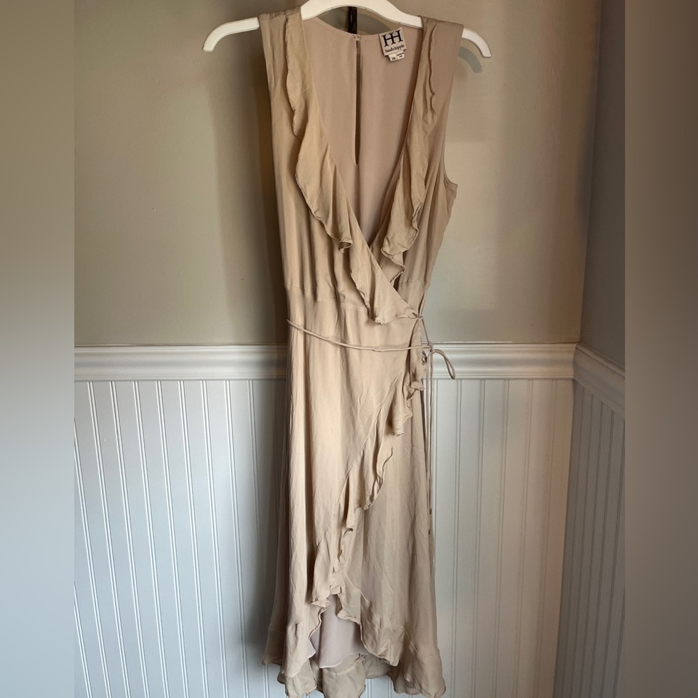 Haute Hippie Sleeveless Silk Wrap Dress – Neutral Beige Tan – Size Extra Small
